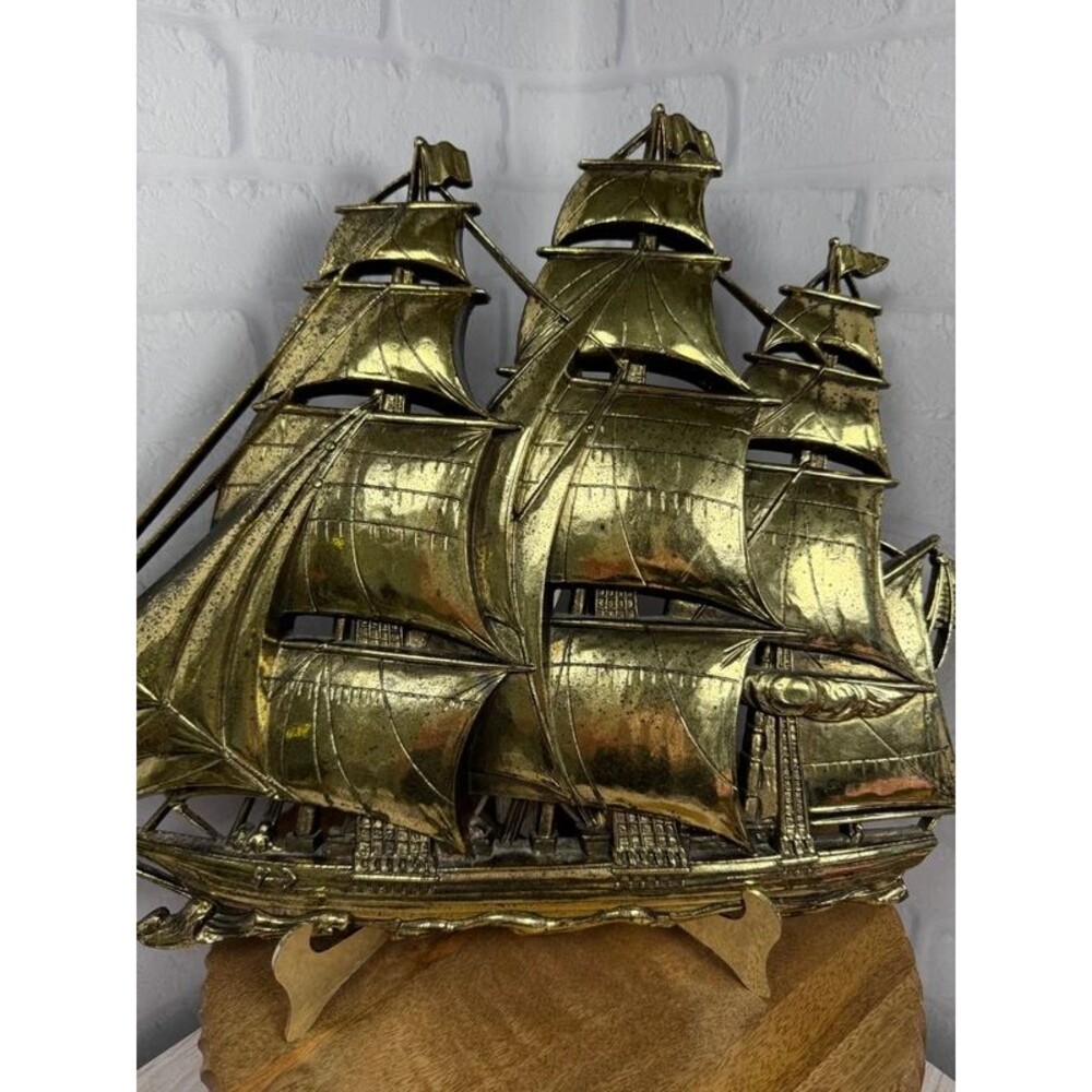 MCM Gold Boat Ship Wall Art Nautical Beach House Syroco 1962 Mid Century - Picture 3 of 12